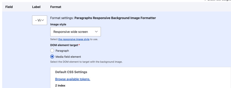 Paragraphs Responsive Background Images Formatter