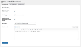 Email TFA general settings page