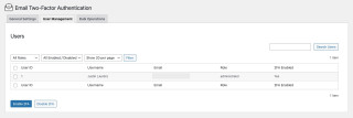 Email TFA user management screen
